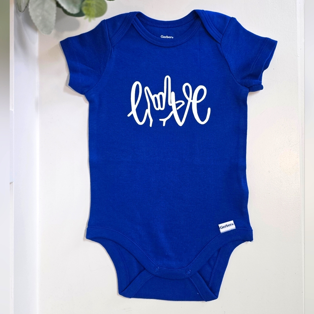 Premium Blue Bodysuit with Love ILY Sign Language Design